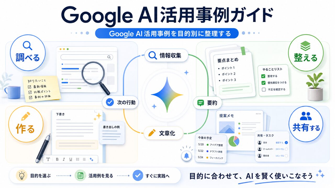 Google AI活用事例を目的別に整理するの図解