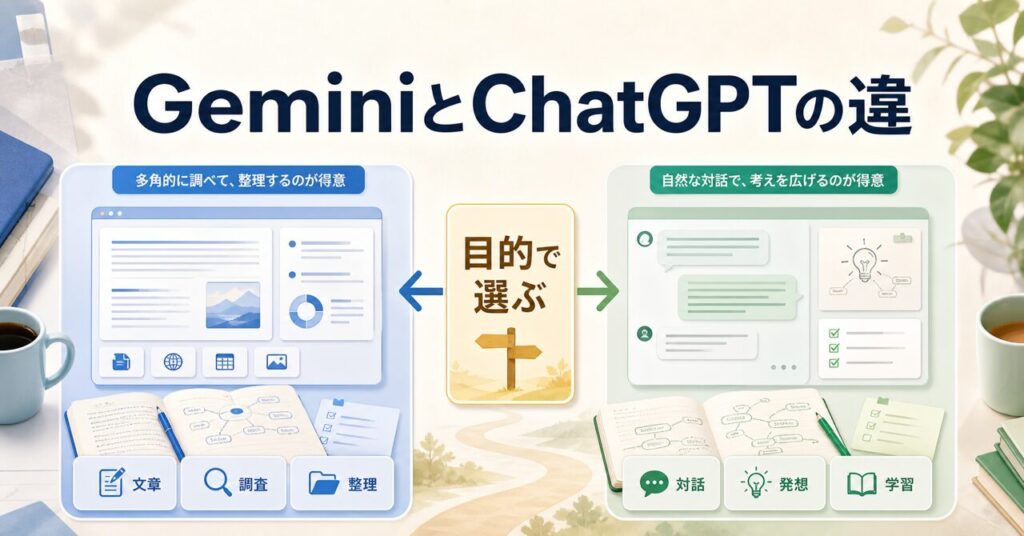 GeminiとChatGPTの違いはどっち？無料で使うならどう選ぶ？のアイキャッチ