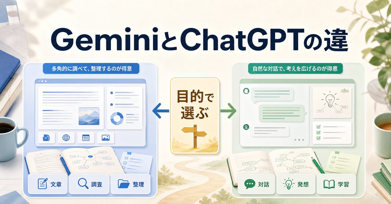 GeminiとChatGPTの違いはどっち?無料で使うならどう選ぶ?のアイキャッチ
