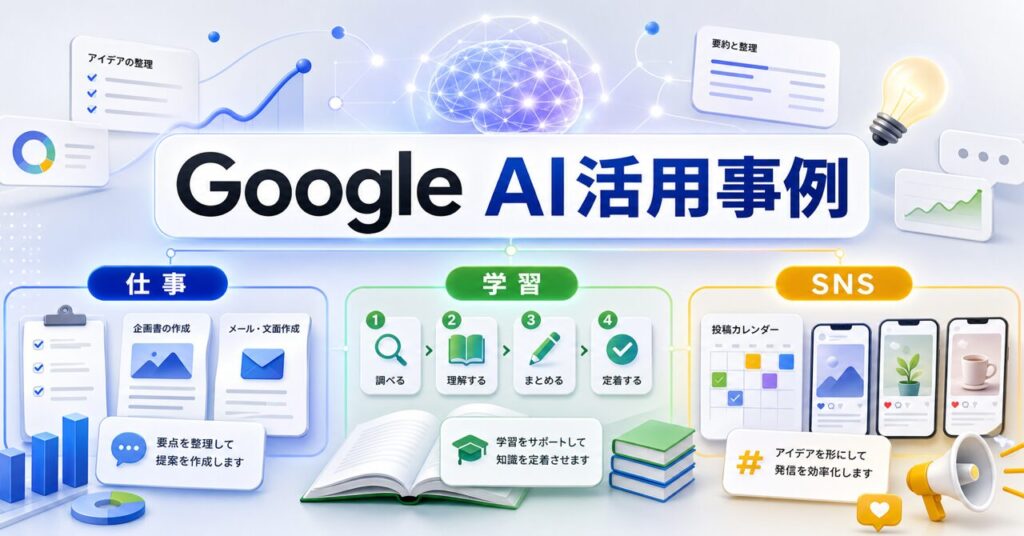 Google AI活用事例を目的別に整理｜仕事・学習・SNS運用で使う方法のアイキャッチ